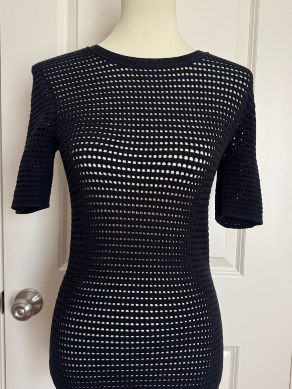 Yigal Azrouel Black Mesh Crochet Knit Top Sz XS